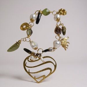 Real Pearls, Labradorite & Mixed Gemstones with Heart Bracelet
